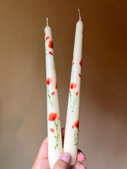 Hand-Painted California Poppy Taper Candles - Set of 2