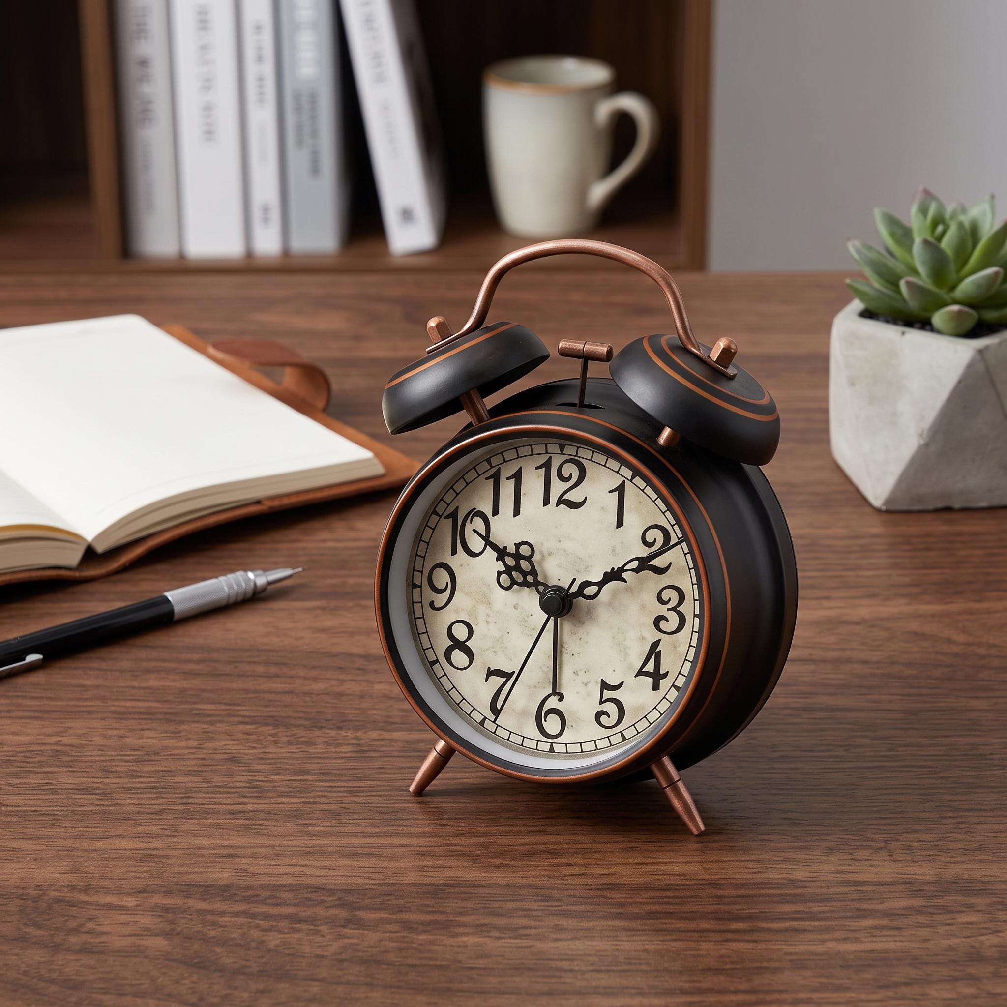 Vintage Twin Bell Alarm Clock, Retro Metal Bedside Clock, Loud Alarm Table Clock with Night Light, Battery Operated