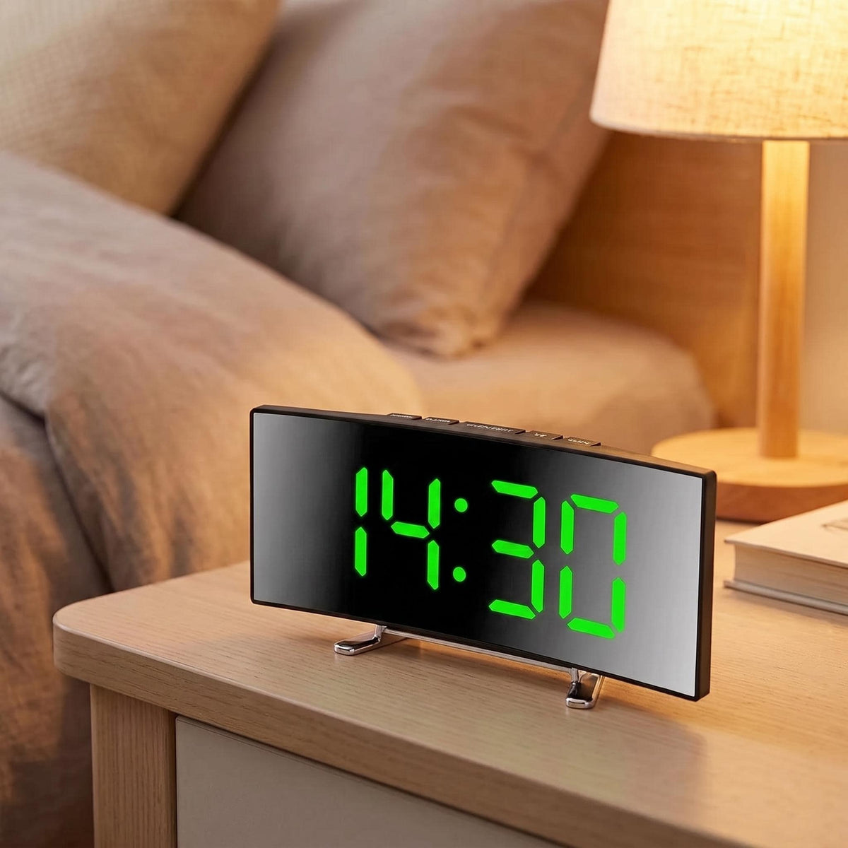 LED Digital Alarm Clock, Mirror Desk Clock, Temperature Display, Adjustable Brightness, 12/24 Hour