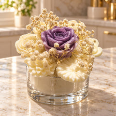Sculpted Wax Rose Bouquet Candle in Glass Bowl
