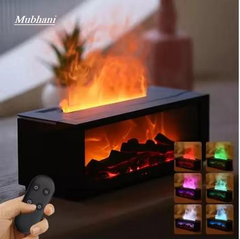 Simulation Fireplace Flame Humidifier with Remote Control, Colorful LED Light, Timer, Silent Aromatherapy Diffuser