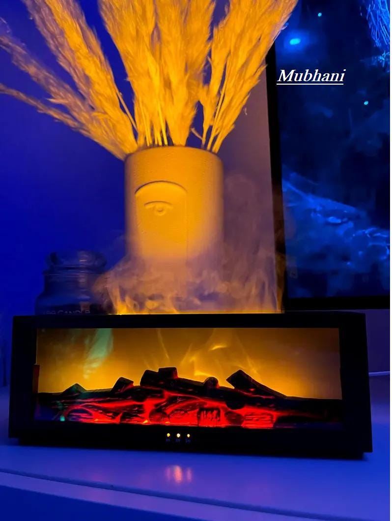 Simulation Fireplace Flame Humidifier with Remote Control, Colorful LED Light, Timer, Silent Aromatherapy Diffuser