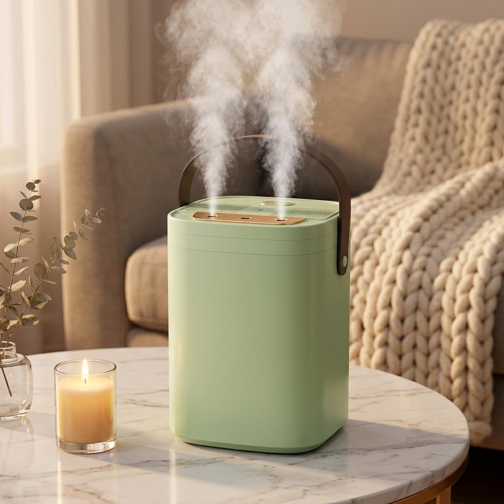 1.8L Portable Air Humidifier with 3 Mist Nozzles, Quiet USB Cool Mist Humidifier with Night Light for Bedroom Office