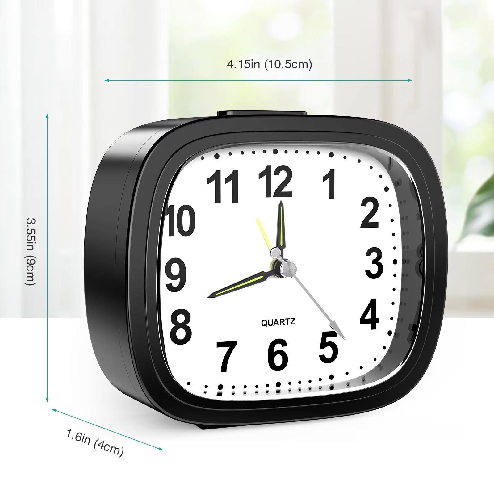 Silent Non Ticking Analog Alarm Clock with Snooze and Night Light, Battery Powered