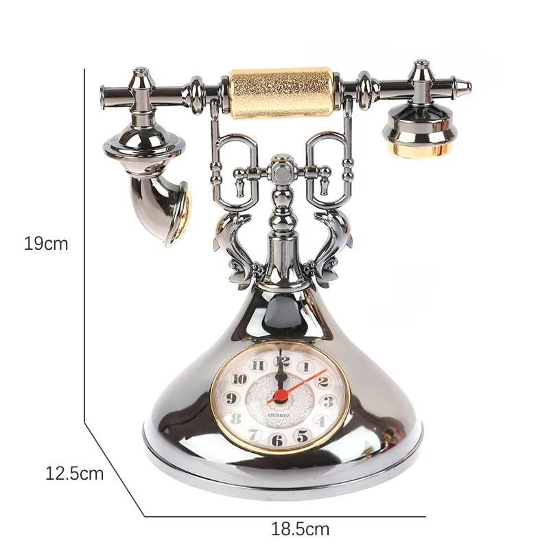 Retro Telephone Alarm Clock, Vintage Style Decorative Desk Clock, Tabletop Timepiece for Bedroom Office Nightstand Shelf Home Decor