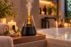 Flame Aroma Diffuser, 7 Color LED Essential Oil Humidifier, Cozy Bedroom Decor