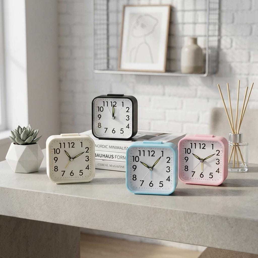 Silent Non Ticking Alarm Clock with Night Light, Battery Powered Square Bedside Clock, Large Number Travel Clock for Bedroom Desk Dorm