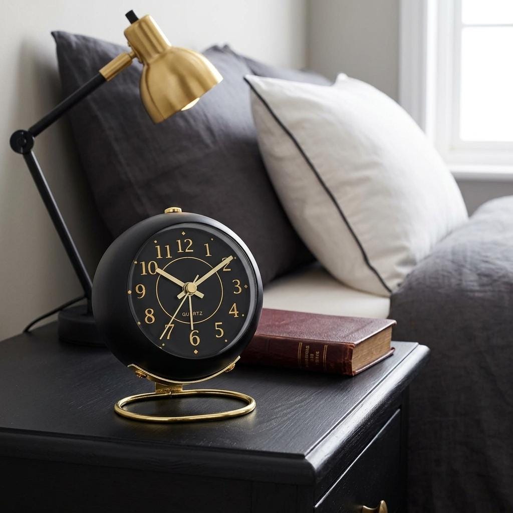 Silent 3.5 Inch Analog Alarm Clock with Night Light, Metal Desk Clock