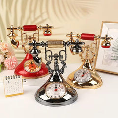 Retro Telephone Alarm Clock, Vintage Style Decorative Desk Clock, Tabletop Timepiece for Bedroom Office Nightstand Shelf Home Decor