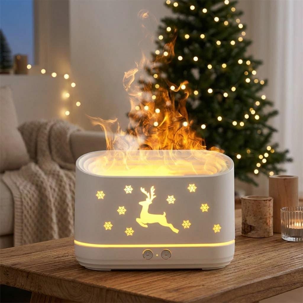 Reindeer Flame Effect Aroma Diffuser with USB Mini Humidifier and Night Light