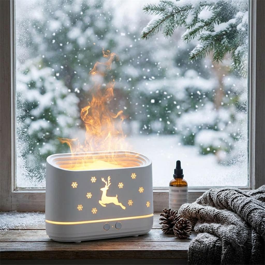 Reindeer Flame Effect Aroma Diffuser with USB Mini Humidifier and Night Light