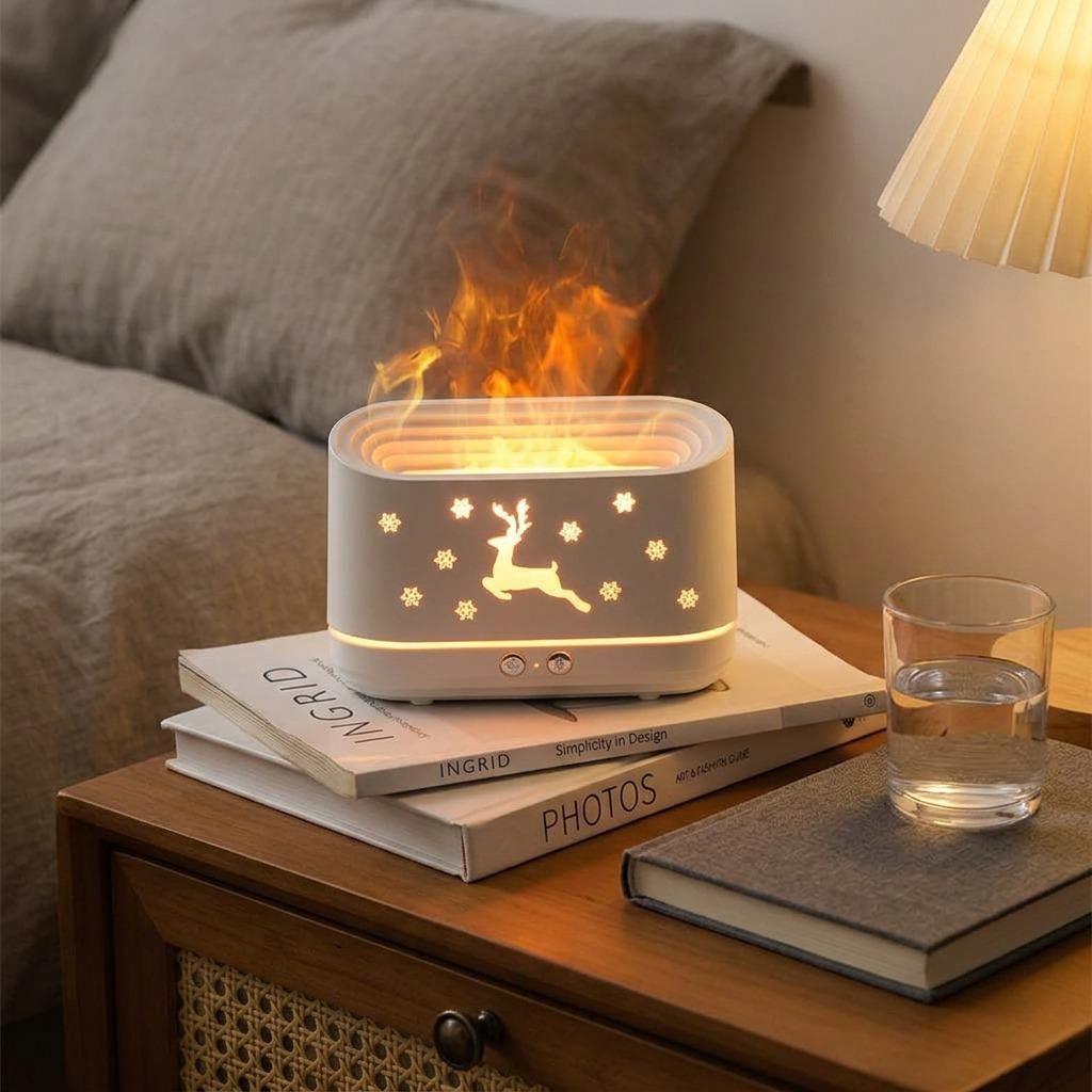 Reindeer Flame Effect Aroma Diffuser with USB Mini Humidifier and Night Light