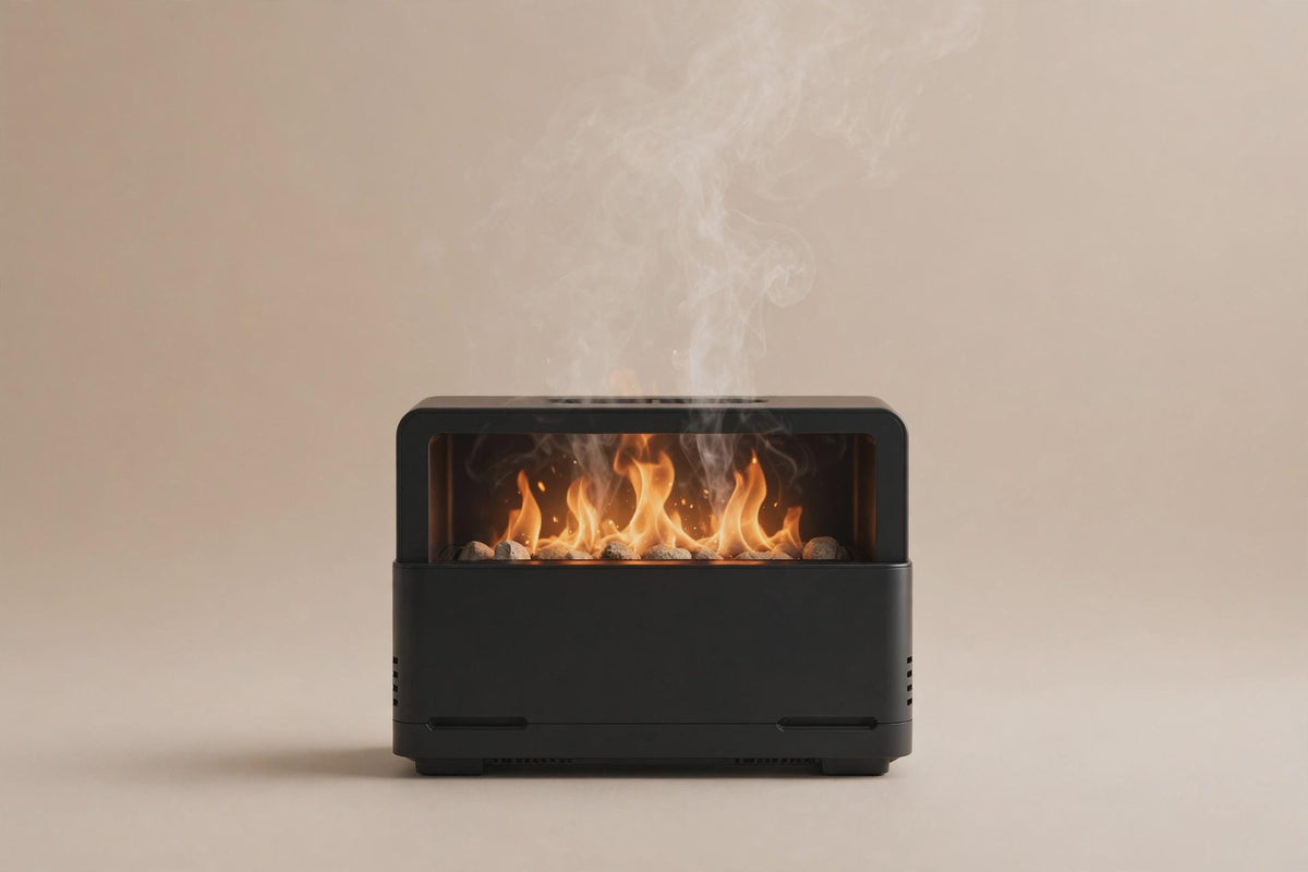 Fireplace Flame Humidifier, 3D Flame Effect Aroma Diffuser with Remote, 7 Color LED Night Light, Silent Cool Mist for Bedroom Office