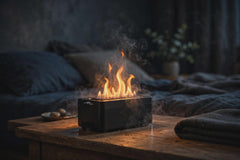Fireplace Flame Humidifier, 3D Flame Effect Aroma Diffuser with Remote, 7 Color LED Night Light, Silent Cool Mist for Bedroom Office